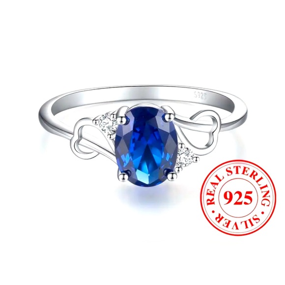 Elegant Unique 925 Silver Blue Round Zircon Hollow Ring Elegant Finger Ring . - Picture 2 of 6